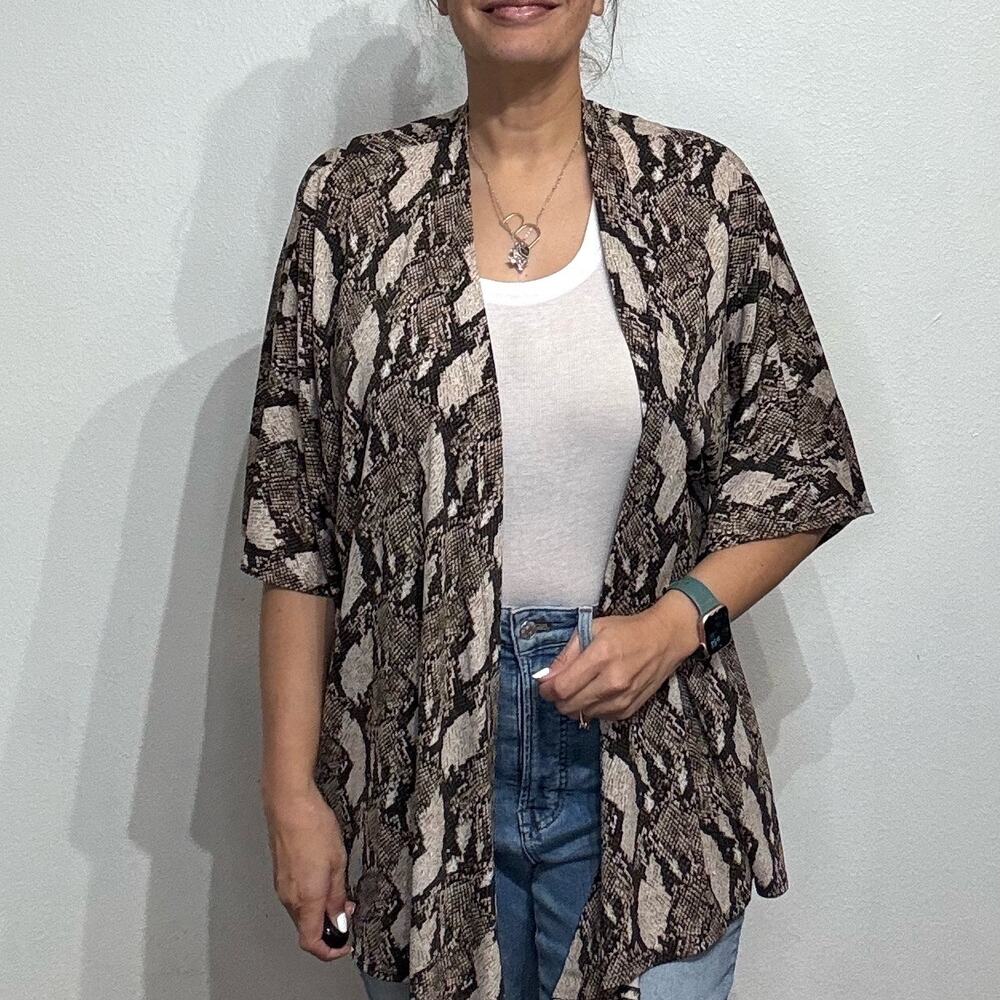 Chico's Tan Snake Print Open Front Cardigan Sz 3/XL